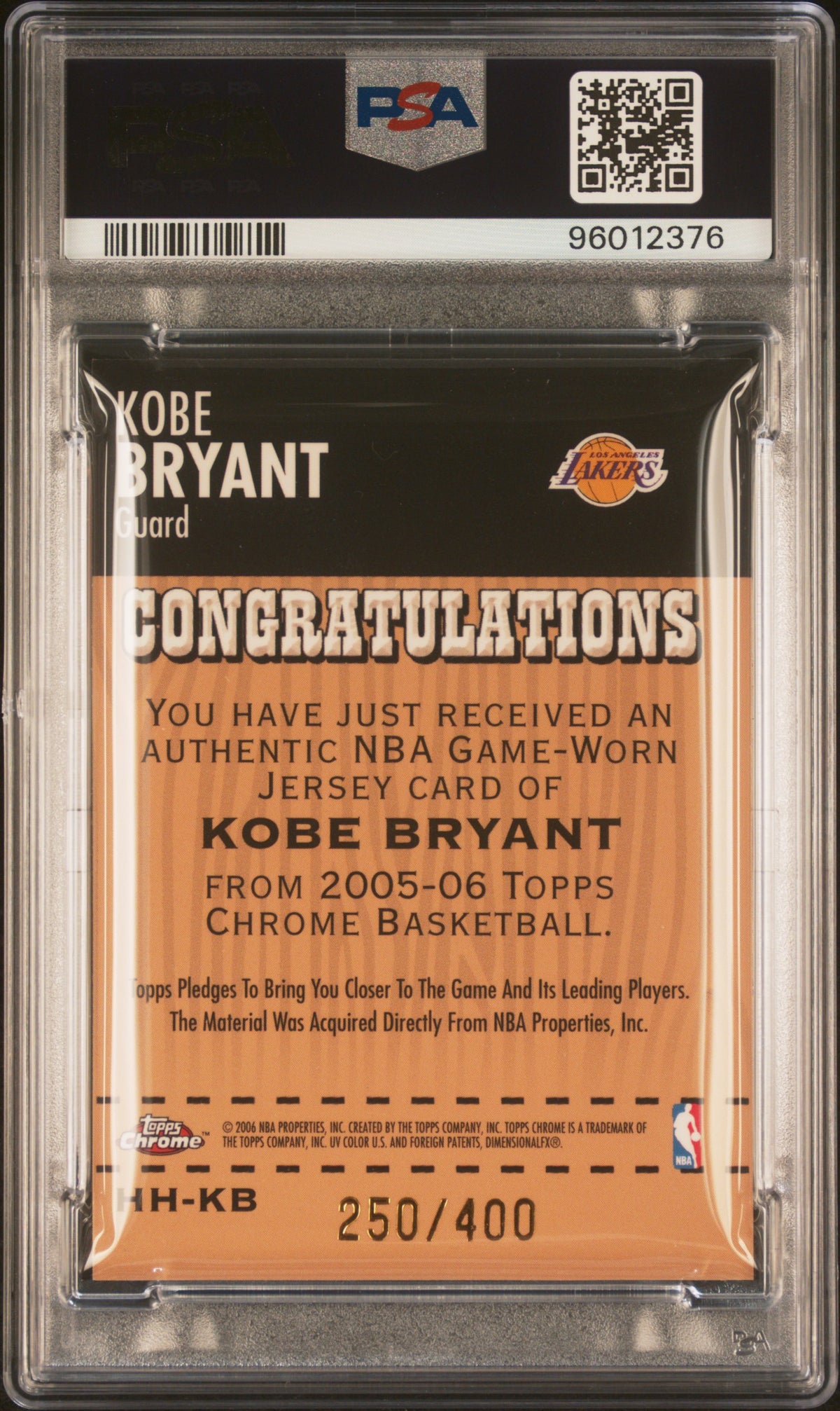 2005 Topps Chrome Kobe Bryant #HH-KB Hardwood Heroics Jersey /400 Psa 8