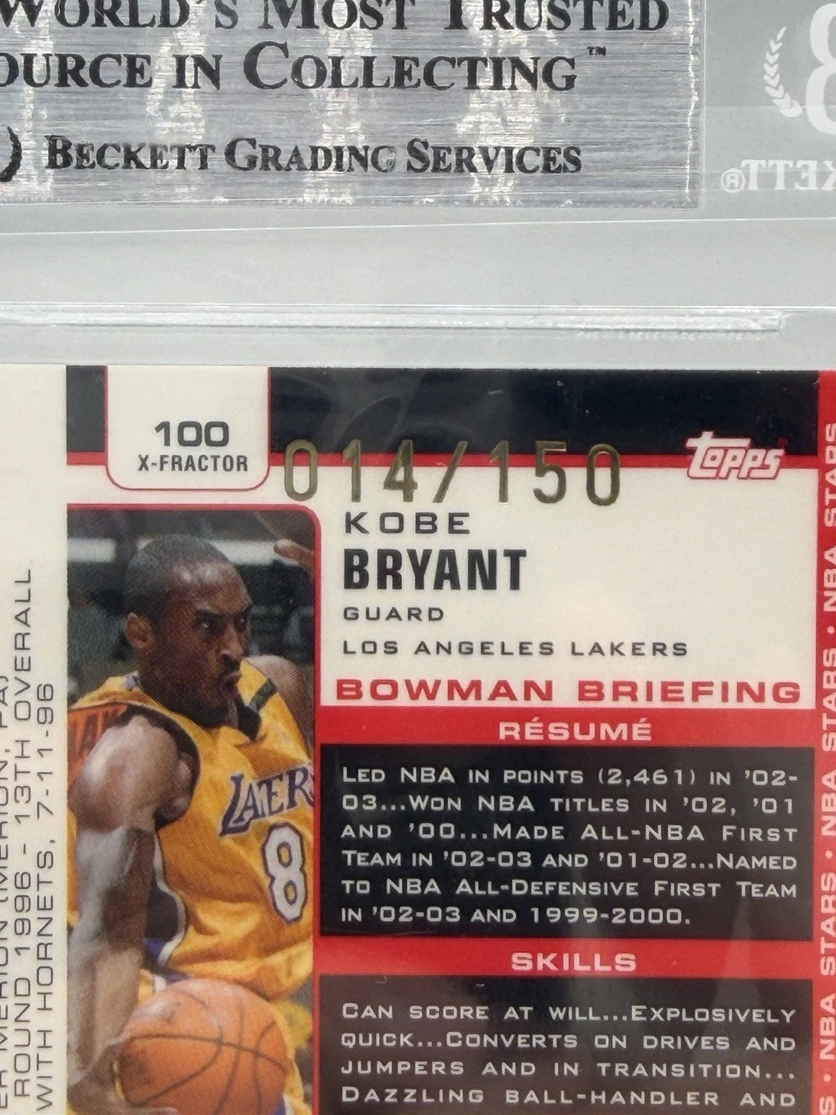 2003-04 Topps Bowman Chrome Kobe Bryant #100 X-Fractor /150 BGS Beckett 9