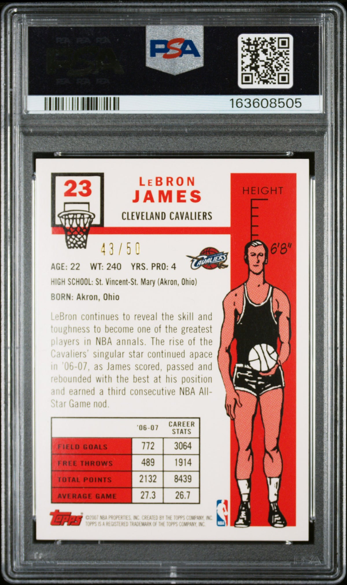 2007 Topps Lebron James #23 Copper /50 Variation 1957-58 psa 7