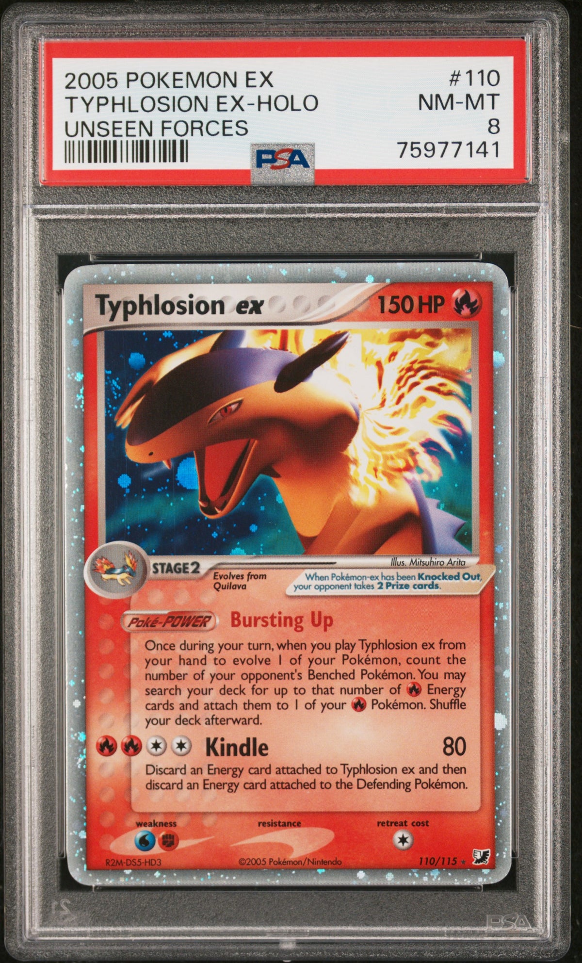 2005 Pokemon Ex Typhlosion Ex #110 Holo Unseen Forces Psa 8
