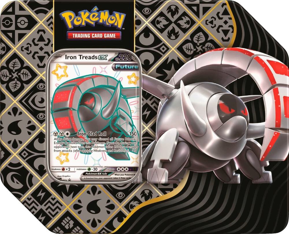 Pokemon Paldean Fates Iron Treads Ex Tin (5 Pack)