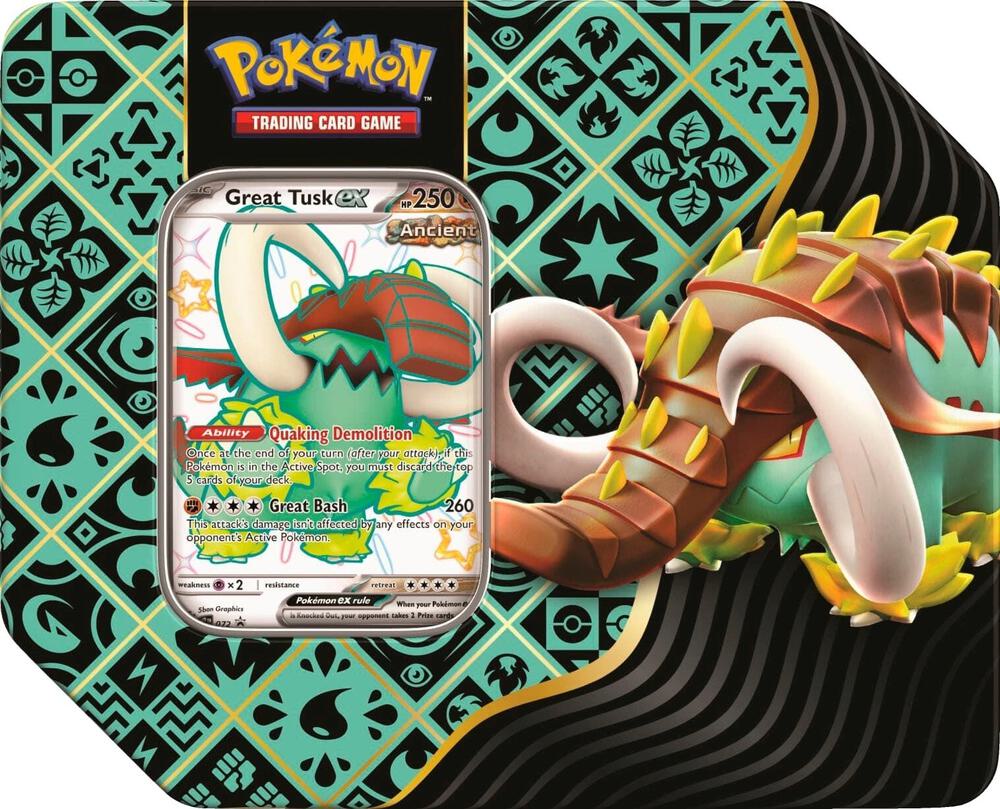 Pokemon Paldean Fates Great Tusk Ex Tin (5 Pack)